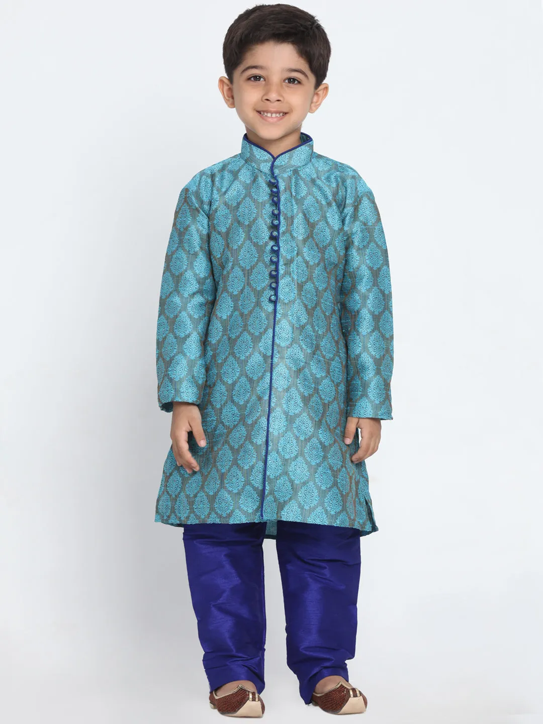 Jashvi Silk Blend Blue Color Baap Beta Kurta Pyjama set