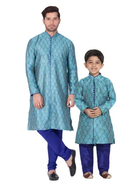 Jashvi Silk Blend Blue Color Baap Beta Kurta Pyjama set