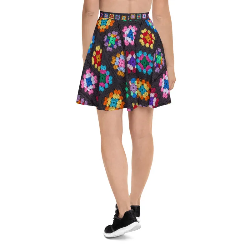 'Kaleidoscope' Classic Granny Square Crochet Print Skater Skirt