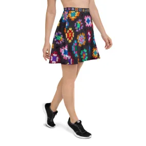 'Kaleidoscope' Classic Granny Square Crochet Print Skater Skirt