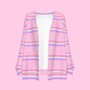 Kawaii Sparkle Cake Rainbow Beam Open Front Cardigan