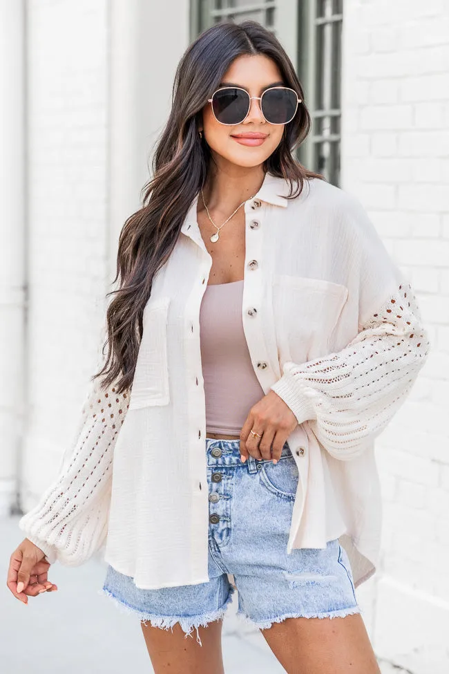 Keep Shining Cream Crochet Sleeve Gauze Shacket