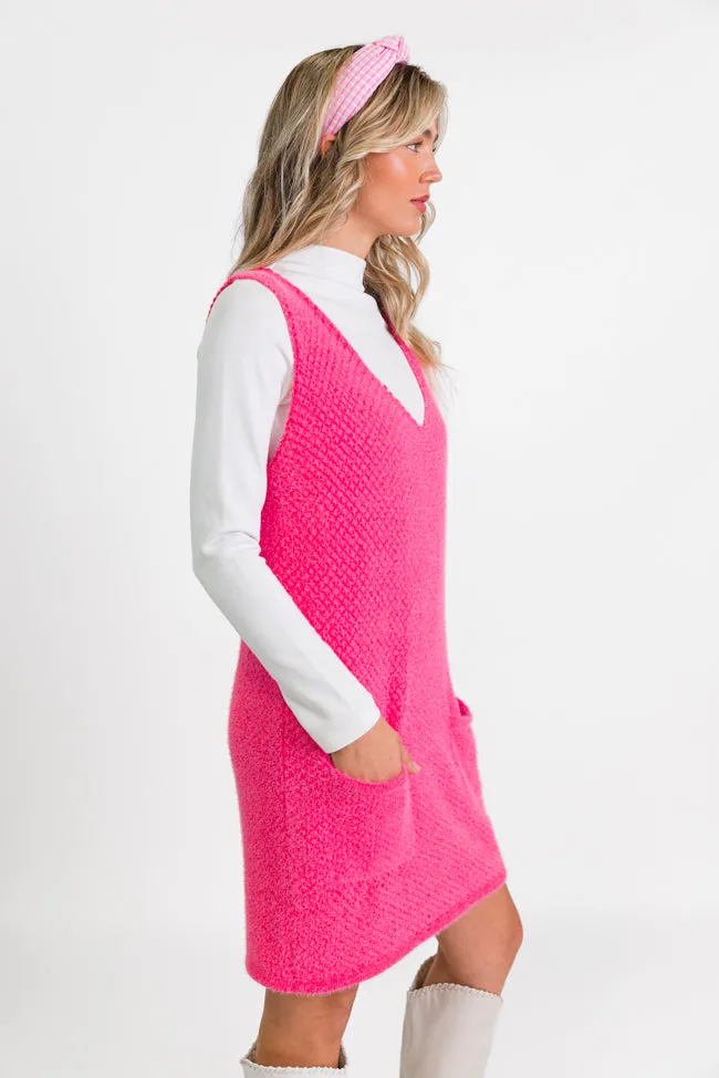 Keep Track Hot Pink Pocket Front Tank Sweater Dress