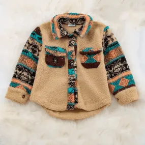 Kids Charm Toddler Ivory Geometric Sherpa Shacket TPG60153004