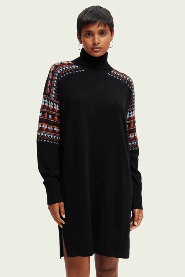 Knitted Ikat Turtleneck Mini Dress