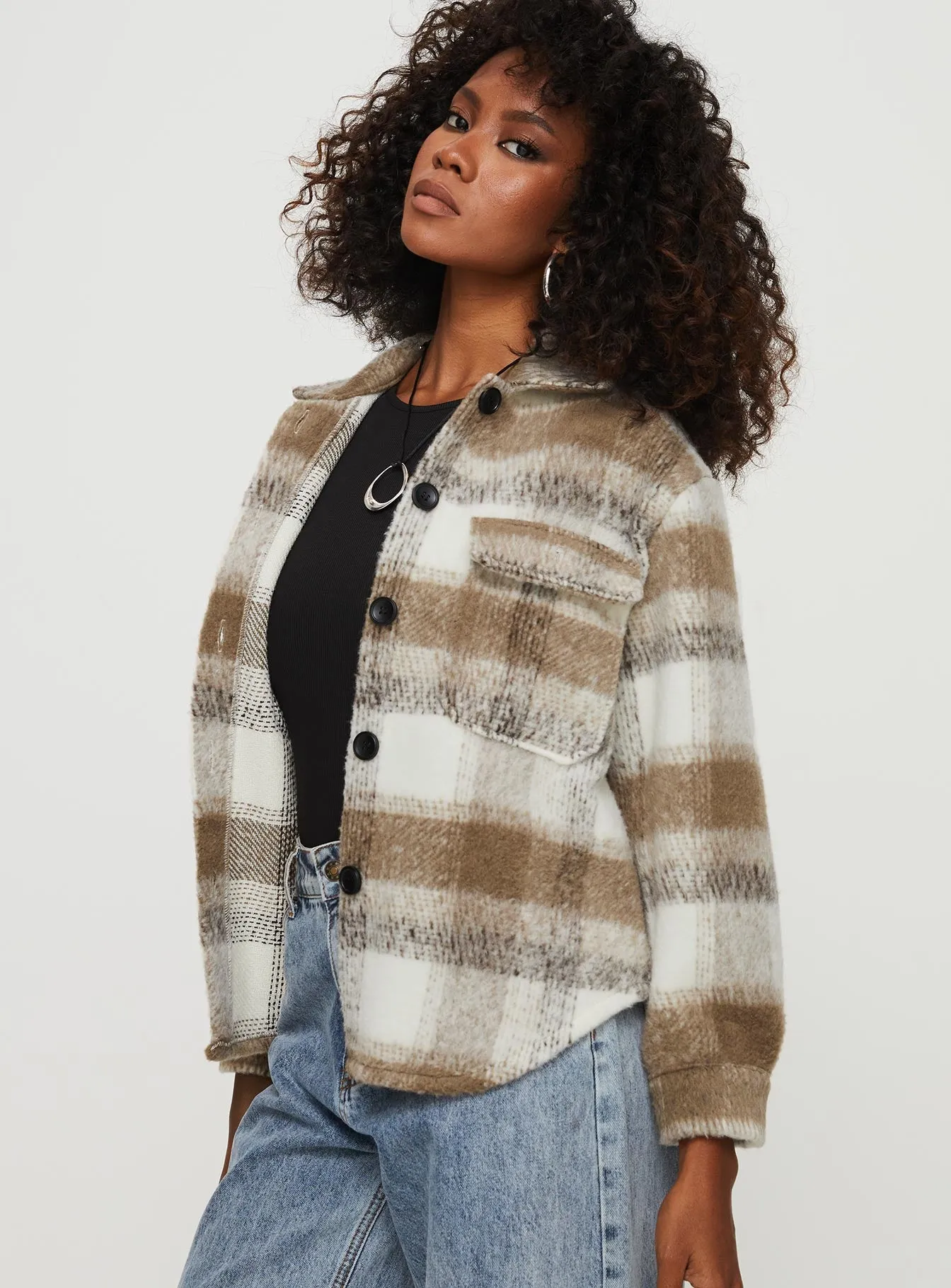 Kreppel Plaid Shacket Brown