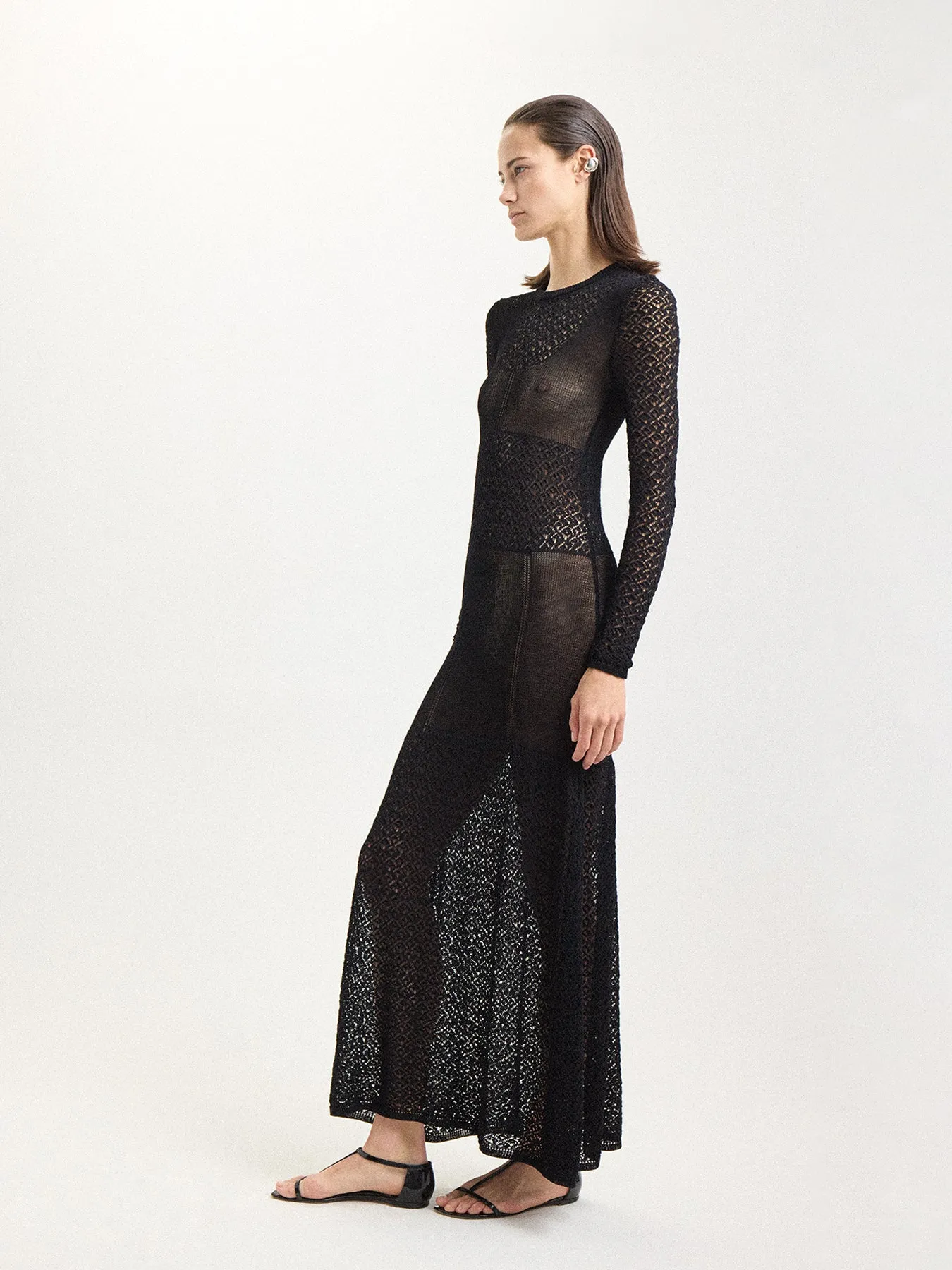 Lace Stitch Knit Dress in Black