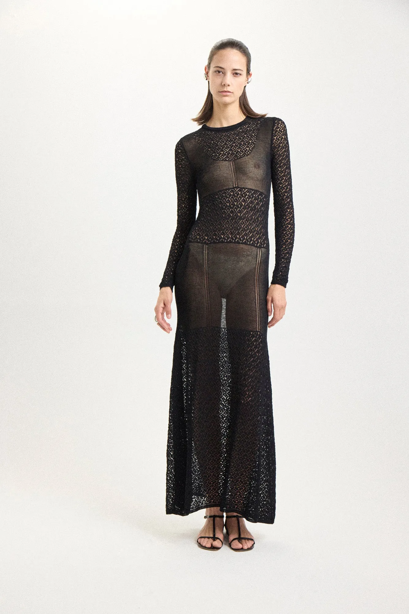 Lace Stitch Knit Dress in Black