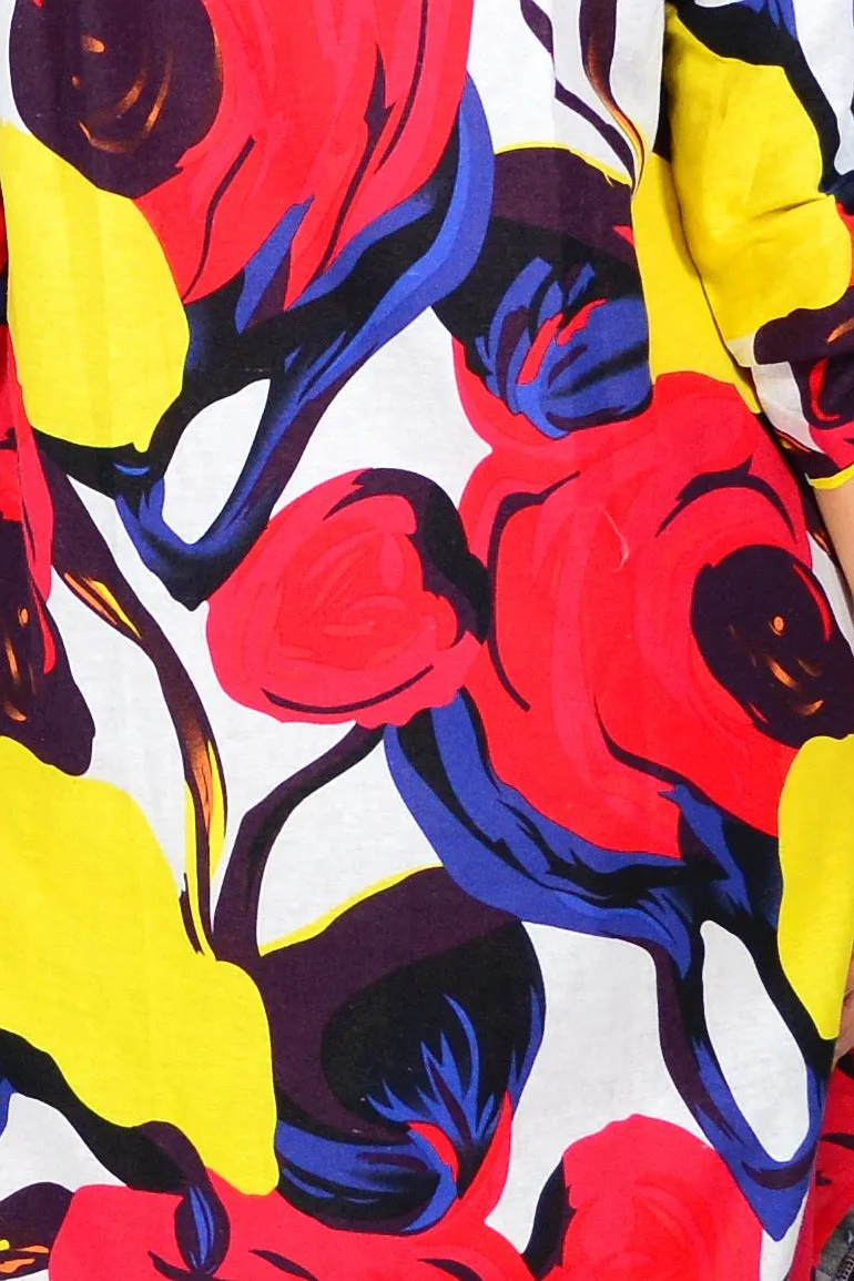 Ladies Long Shirt Red Yellow Print