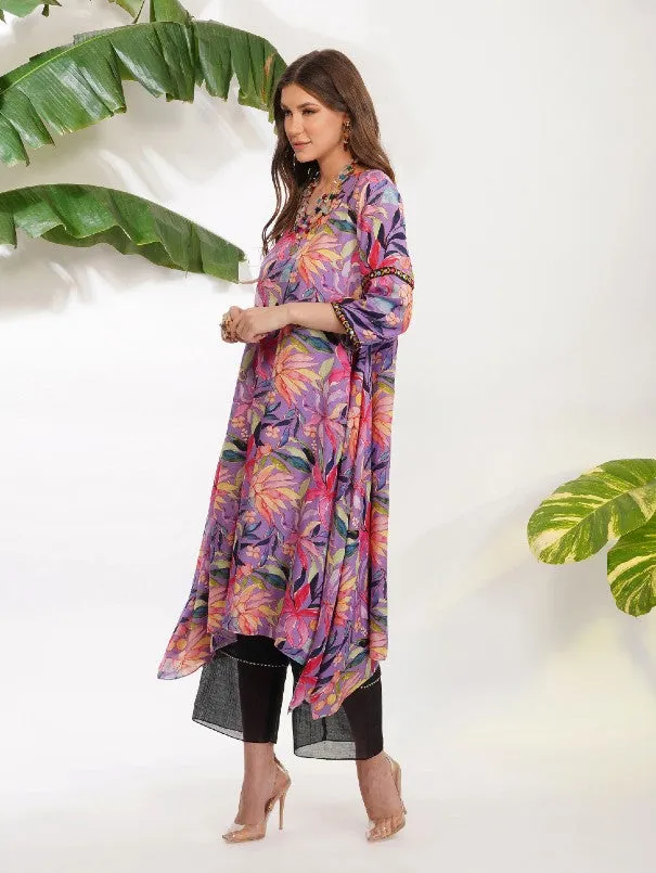 Lavender Tropical Flower Printed Tunic Set (Set of 2)