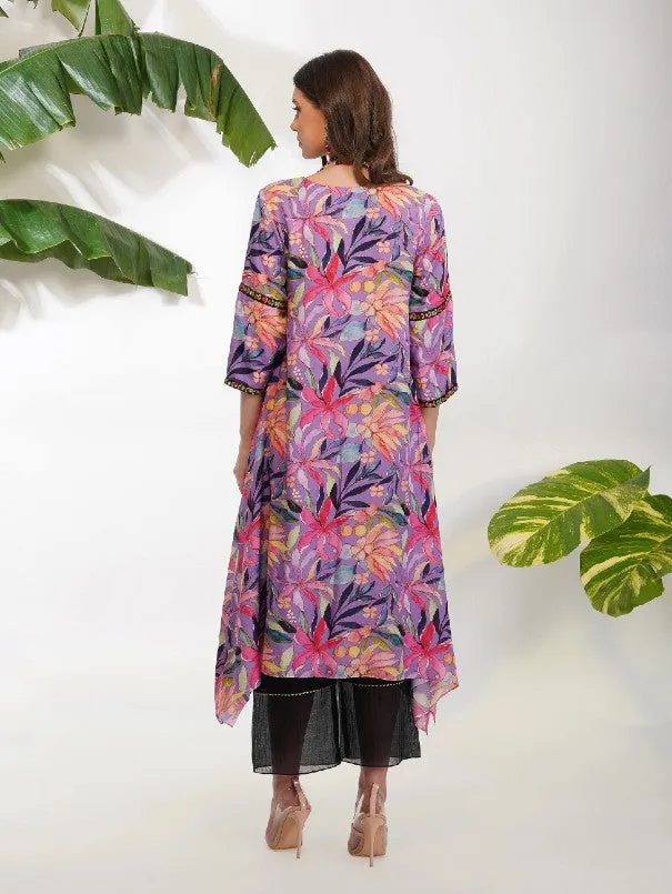 Lavender Tropical Flower Printed Tunic Set (Set of 2)