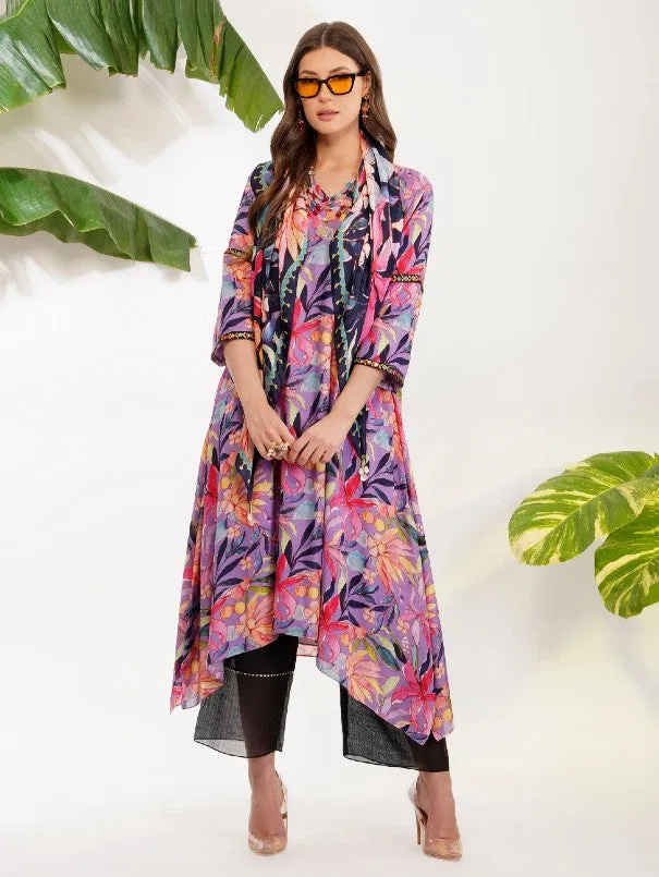 Lavender Tropical Flower Printed Tunic Set (Set of 2)