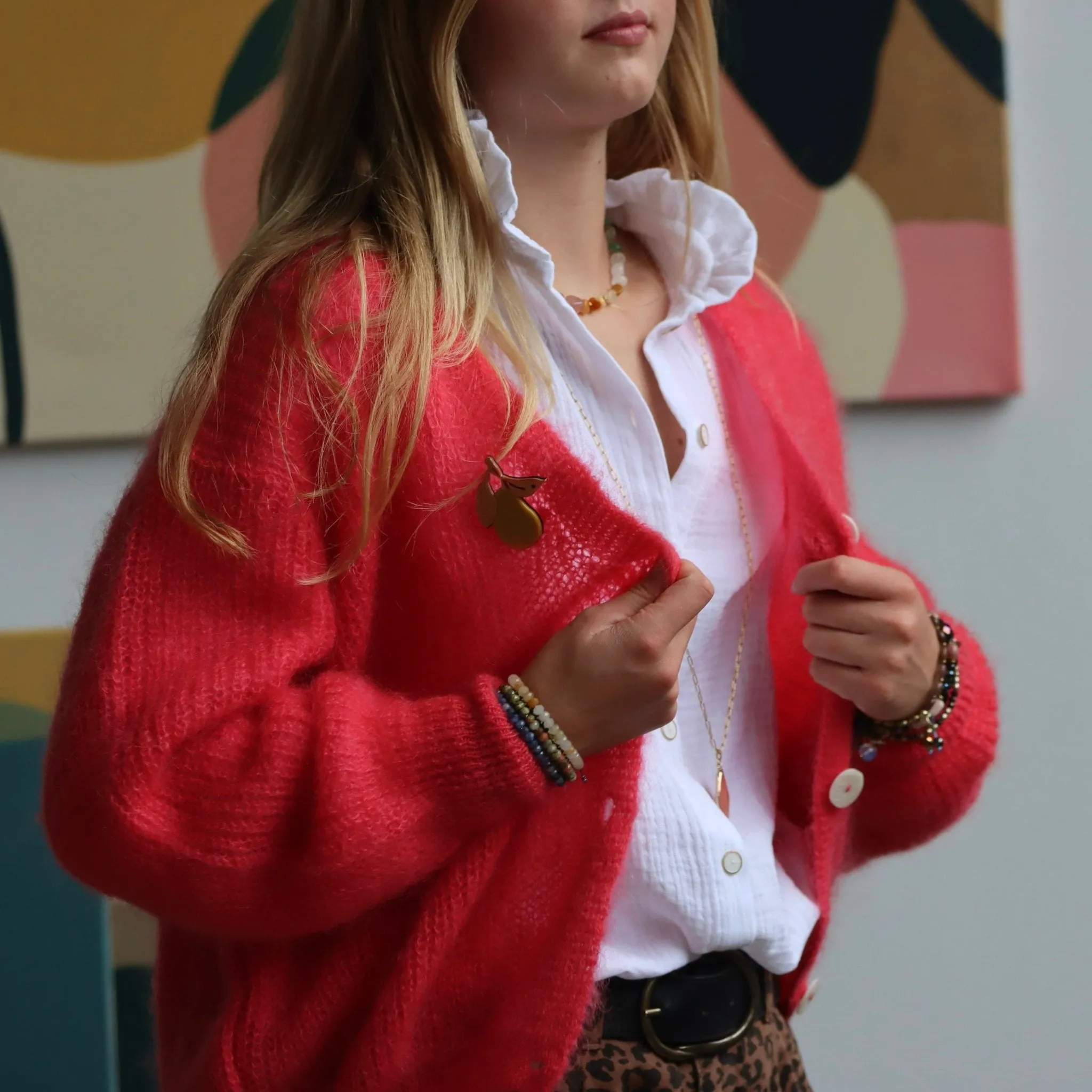 Le gilet Philippine mohair et laine - rose gourmand