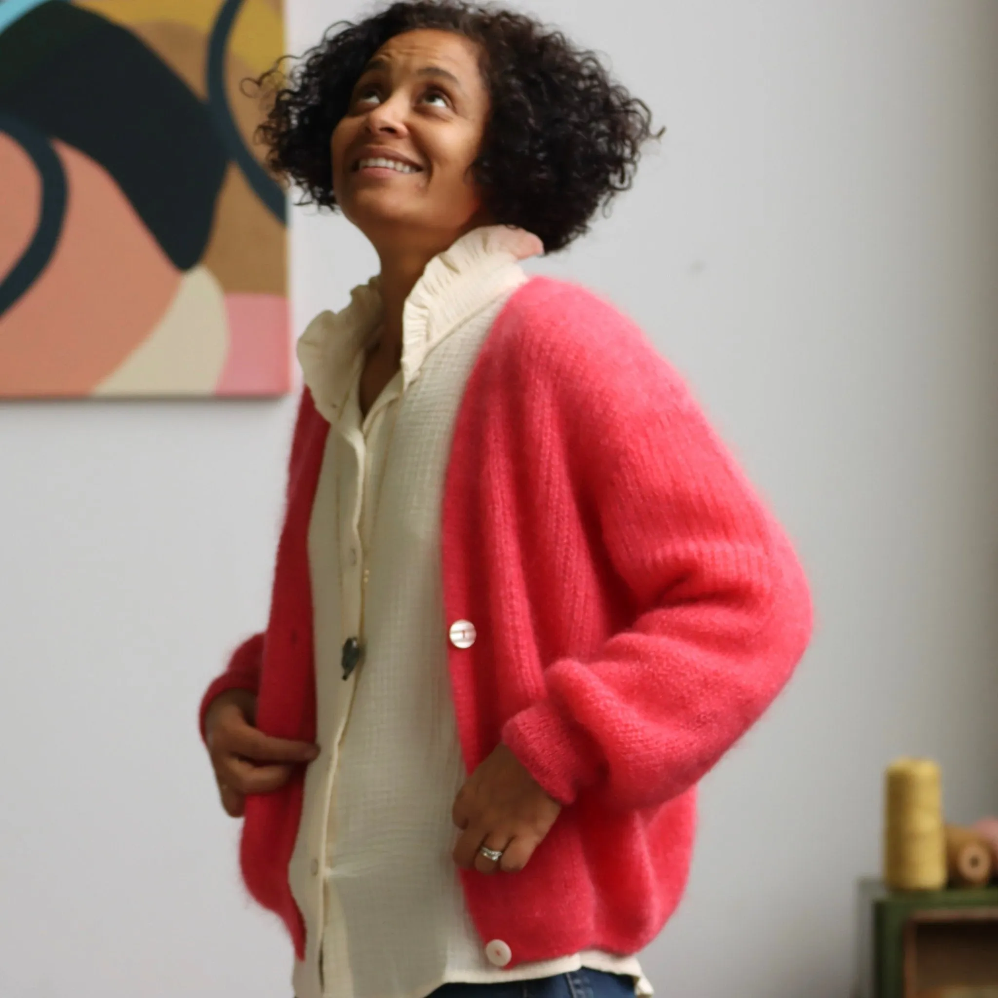 Le gilet Philippine mohair et laine - rose gourmand