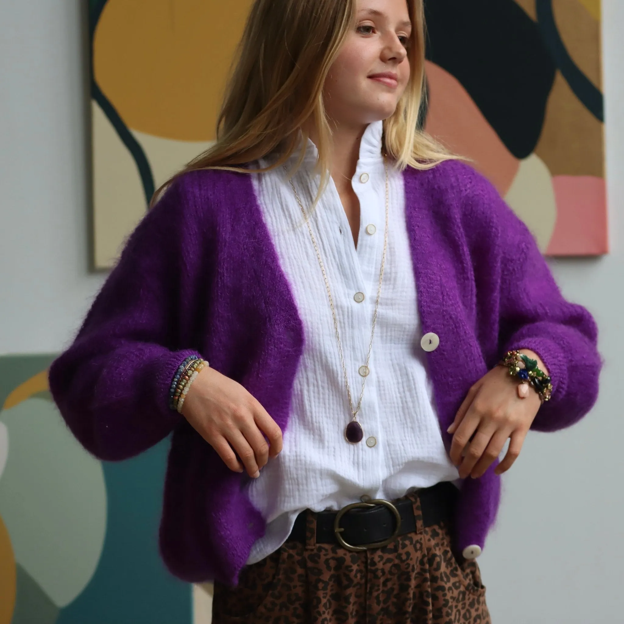 Le gilet Philippine mohair et laine - violet