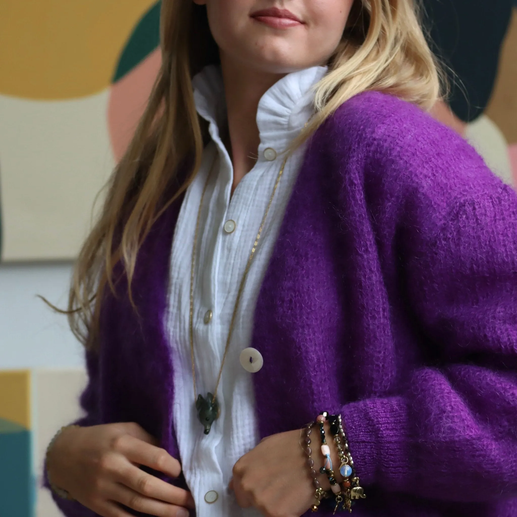 Le gilet Philippine mohair et laine - violet