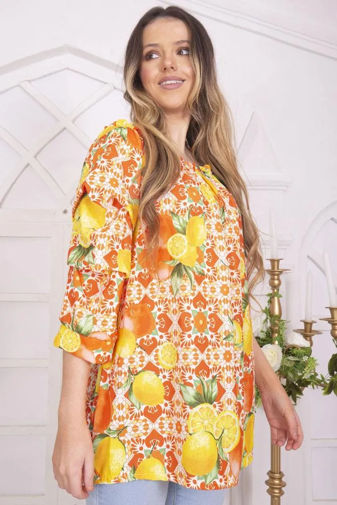 Lemon Print Tunic Top