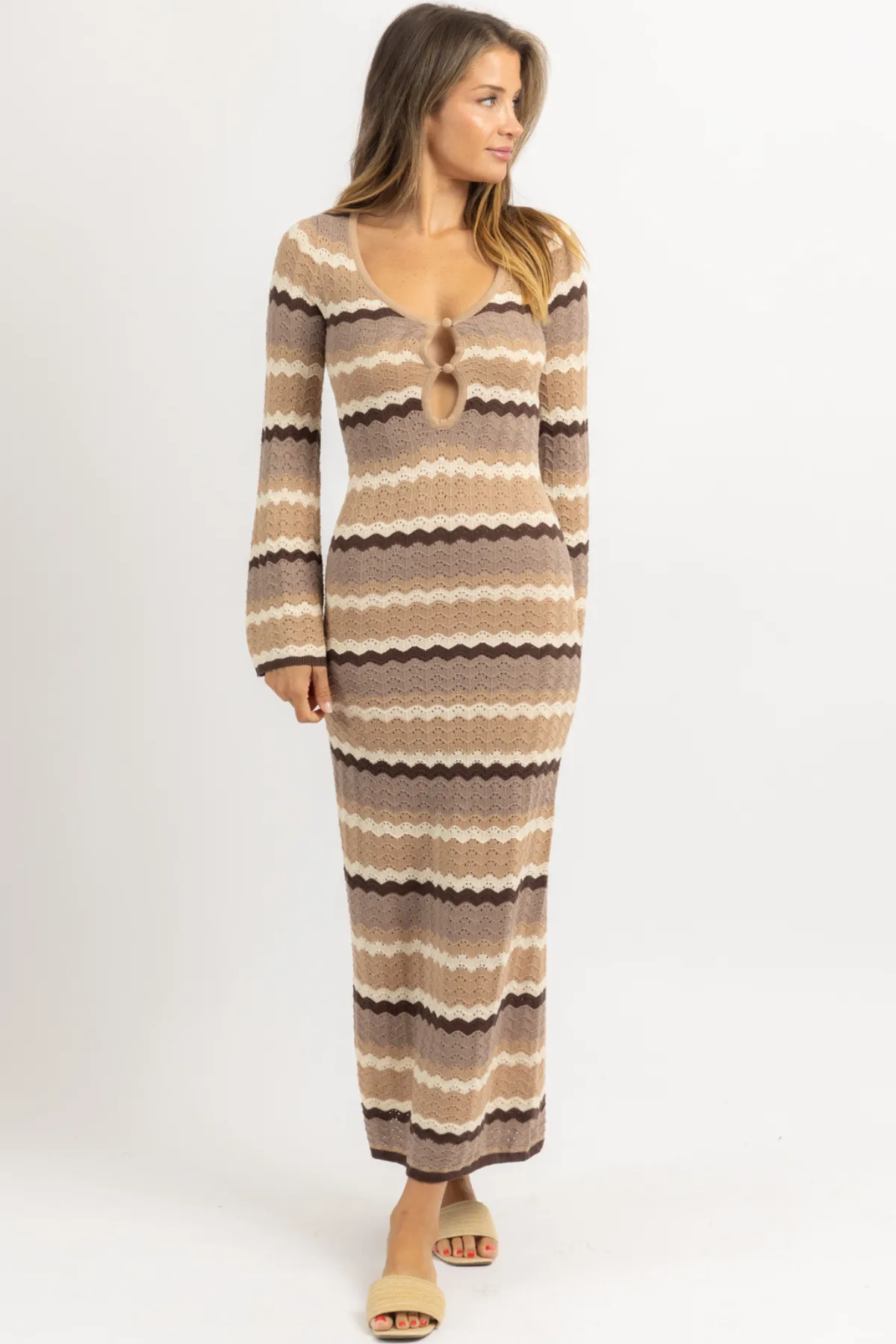 LEO COFFEE KNIT MAXI DRESS