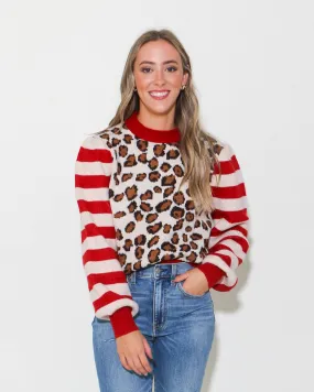 Leopard Striped Sleeve Sweater