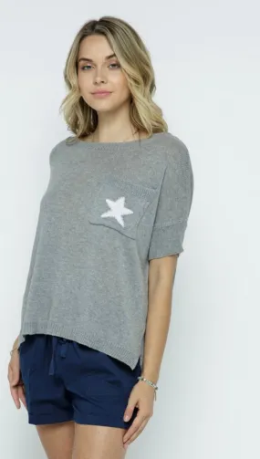 Lightweight short sleeve sweater with a star