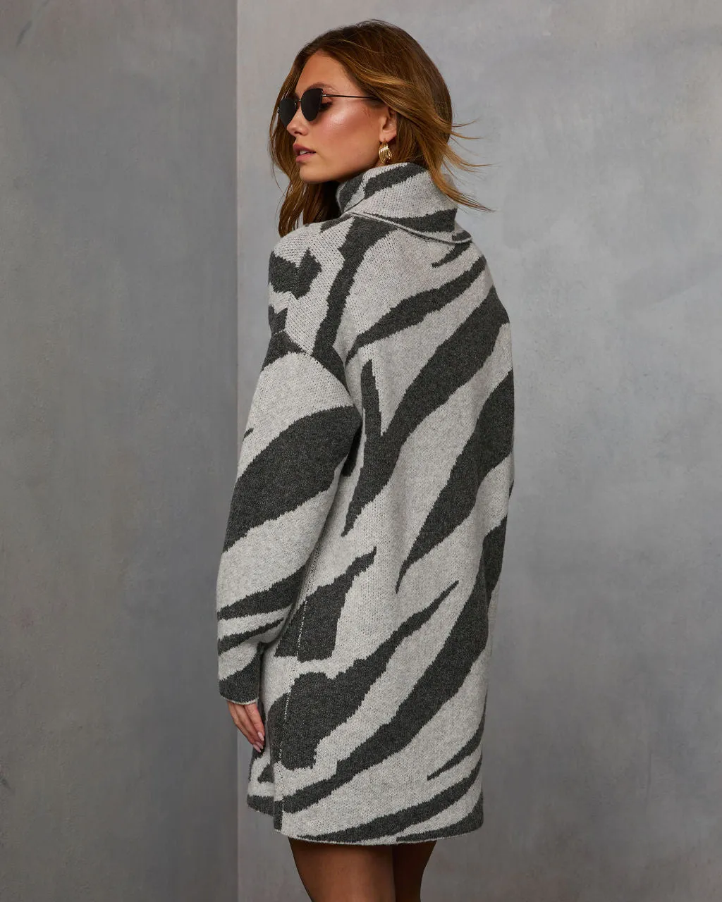 Lizbeth Zebra Print Turtleneck Sweater Dress