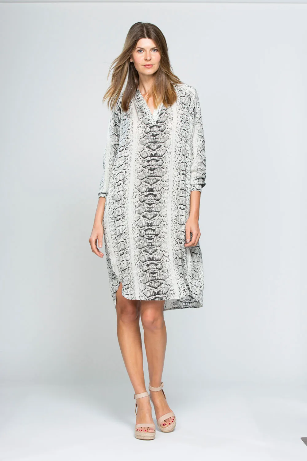 Long Sleeve Snake Print Tunic Dress