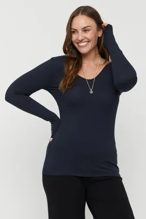 Long Sleeve V Neck - Dark Navy