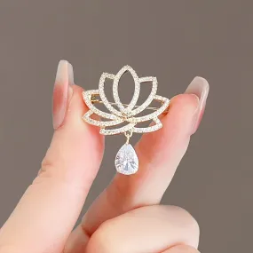 Lotus Shaped Brooch with Rhinestone Pendant for Womens Fashion