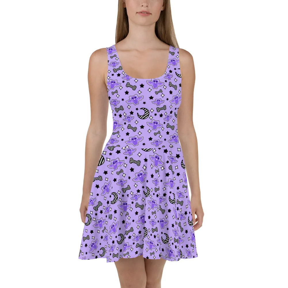 Magical Kawaii Spooky Bats Purple Skater Dress