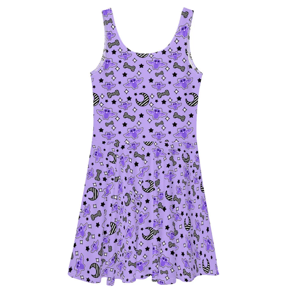 Magical Kawaii Spooky Bats Purple Skater Dress