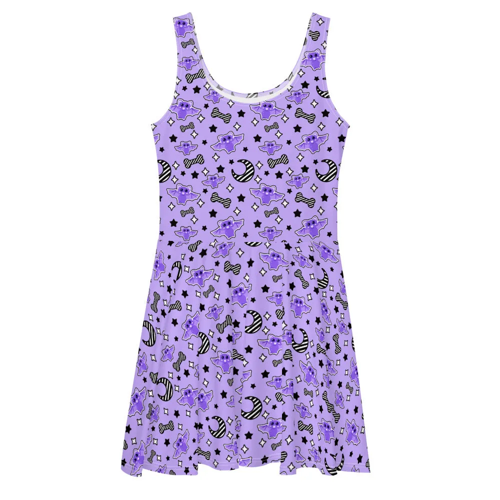 Magical Kawaii Spooky Bats Purple Skater Dress