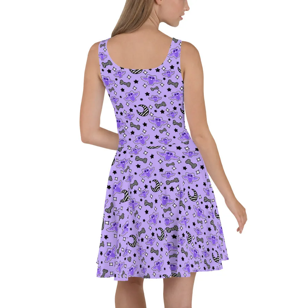 Magical Kawaii Spooky Bats Purple Skater Dress