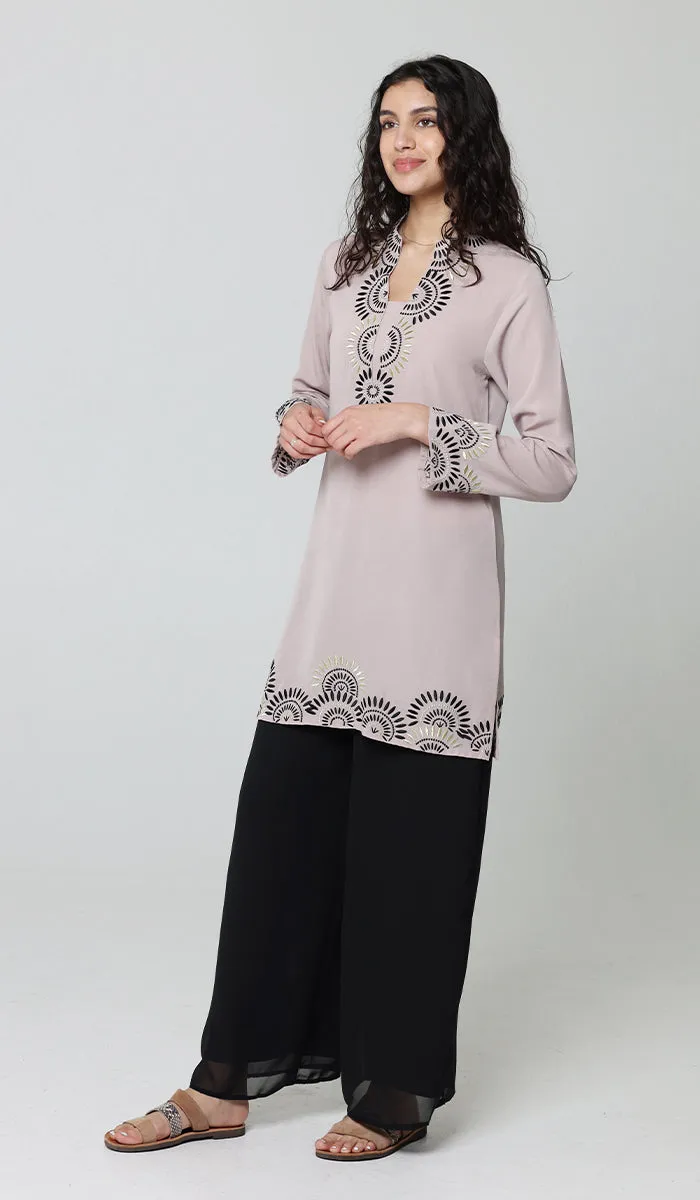 Maha Gold  Embellished Long Modest Tunic - Blush