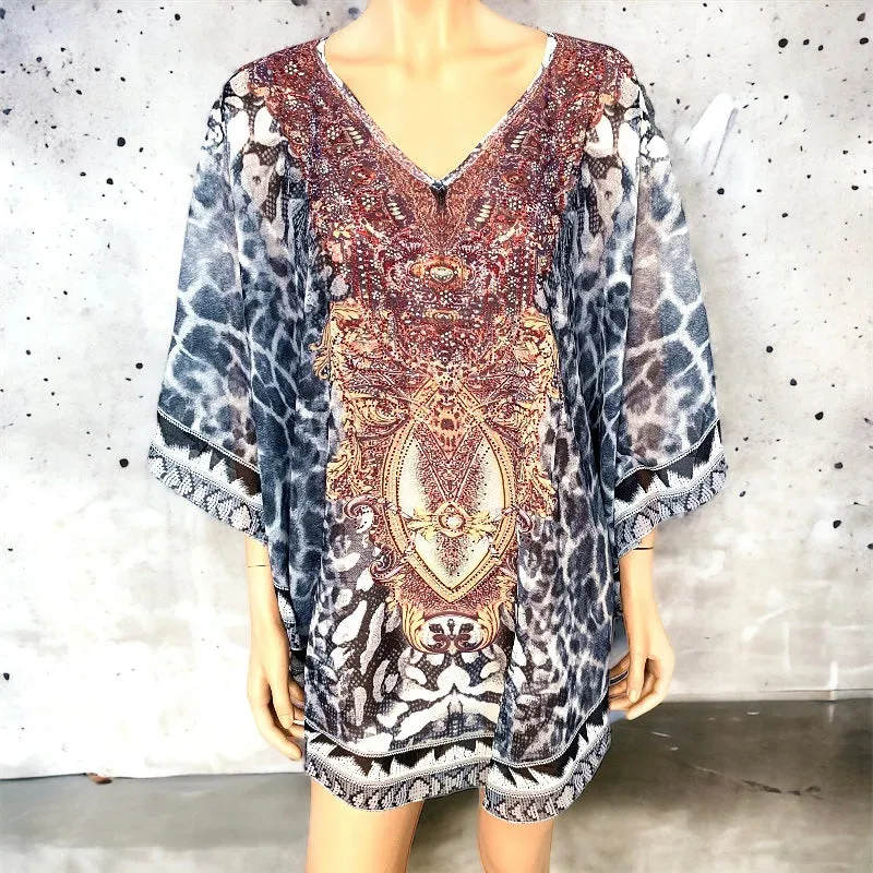 Maya Bling Butterfly Top Tunic Kaftan OFSA 14-26