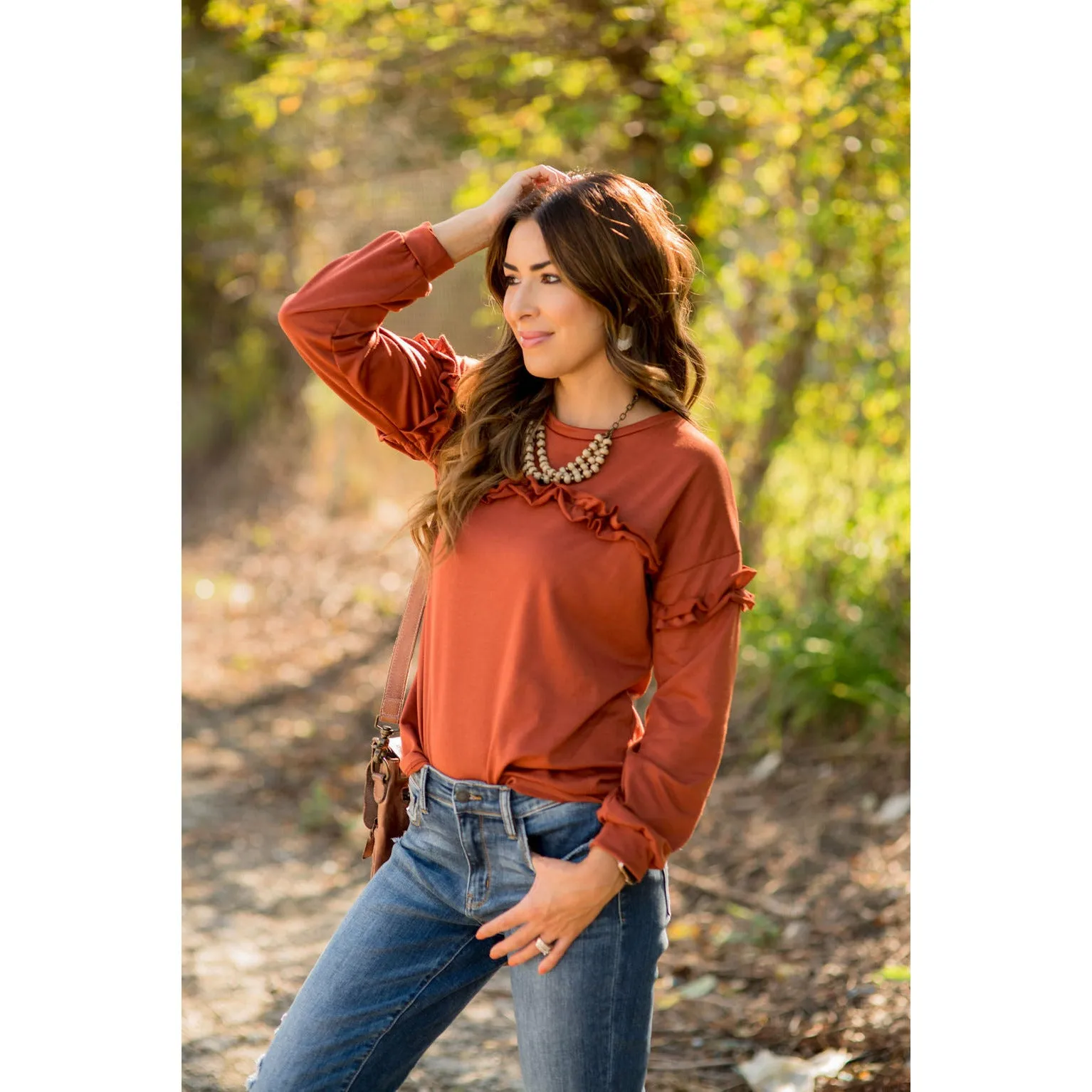 Mid Ruffle Long Sleeve Tee