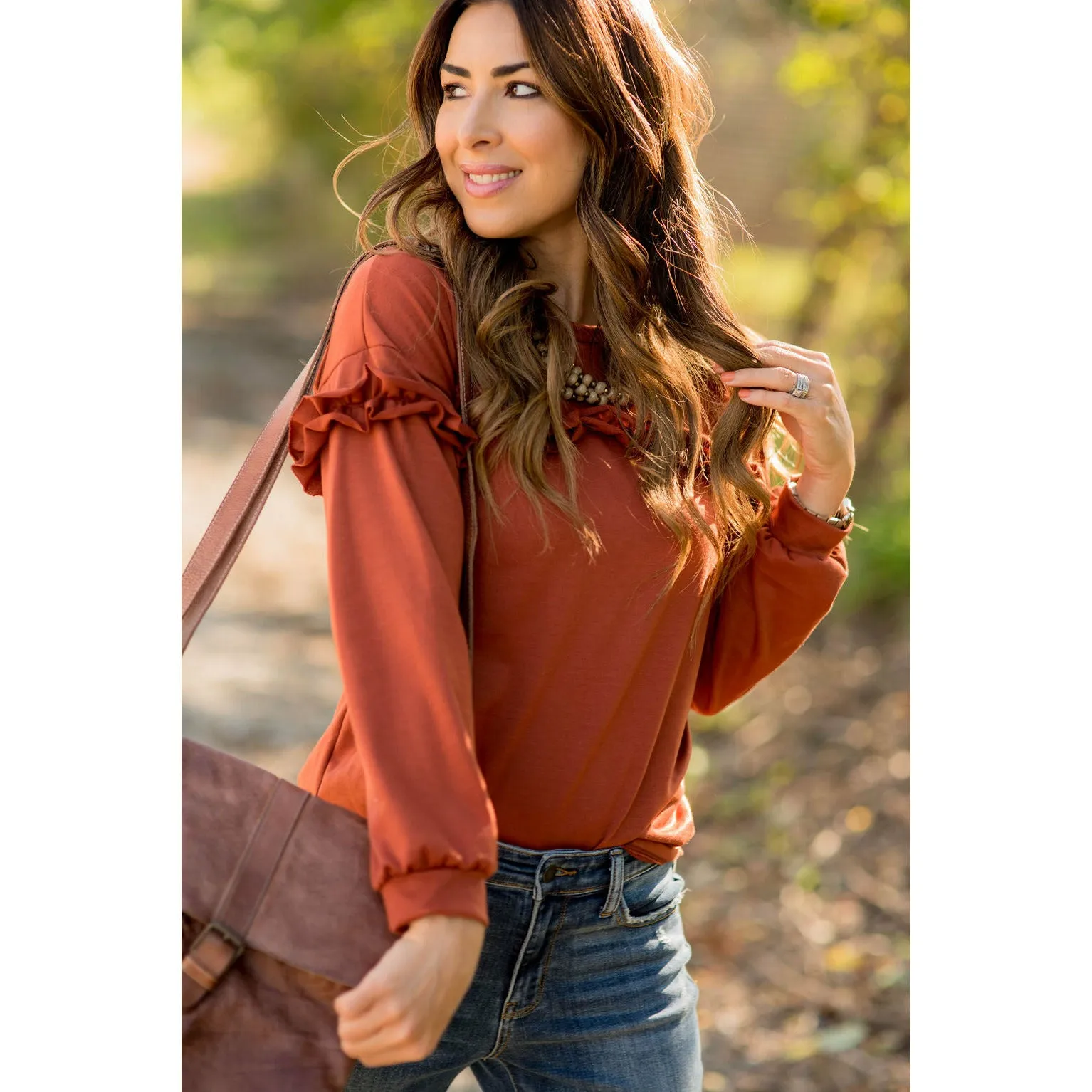 Mid Ruffle Long Sleeve Tee