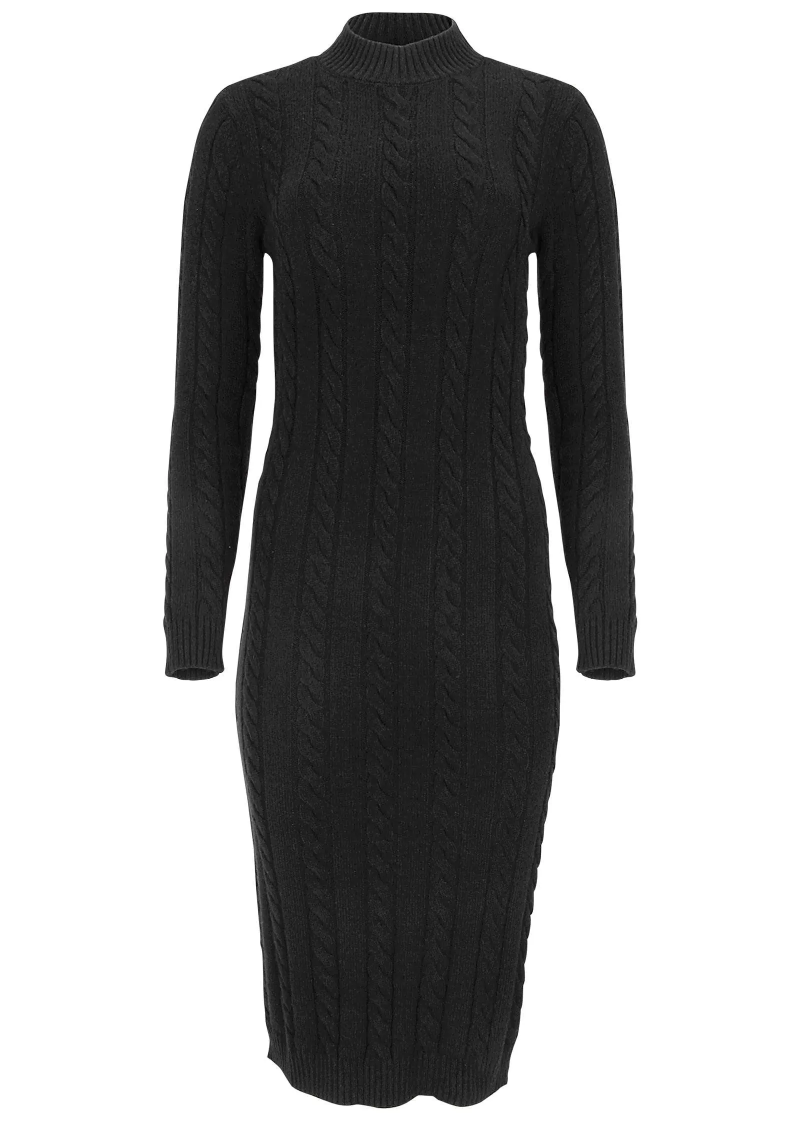 Mockneck Midi Sweater Dress - Black