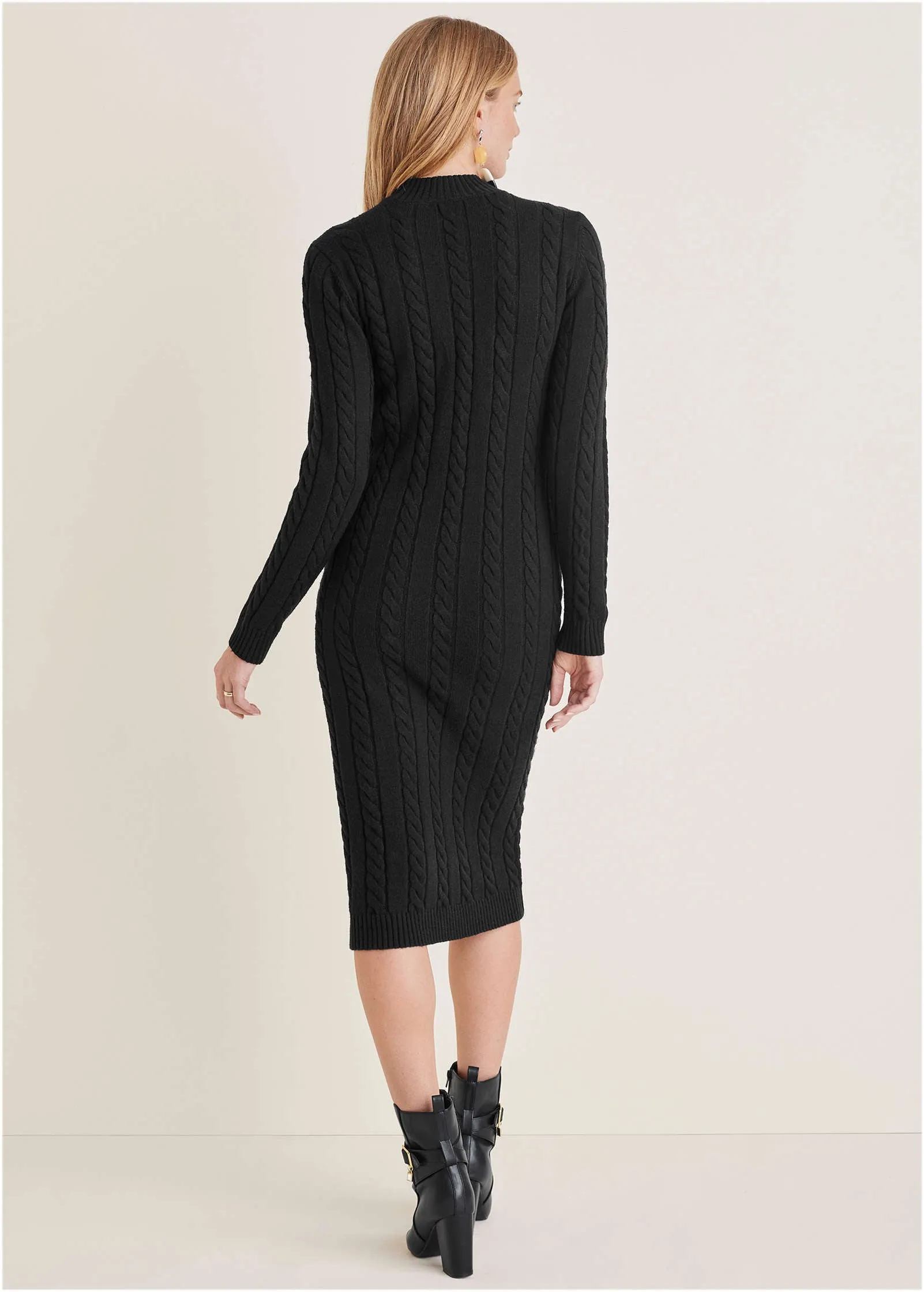 Mockneck Midi Sweater Dress - Black