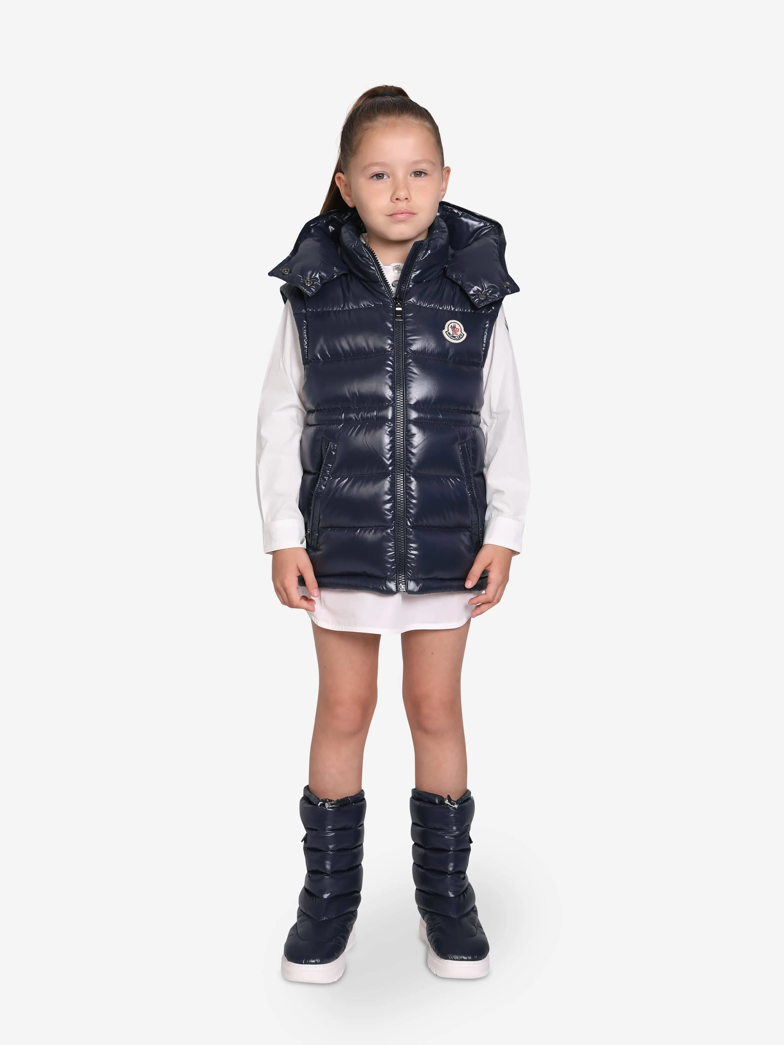 Moncler Enfant Girls Down Padded Ania Gilet in Navy