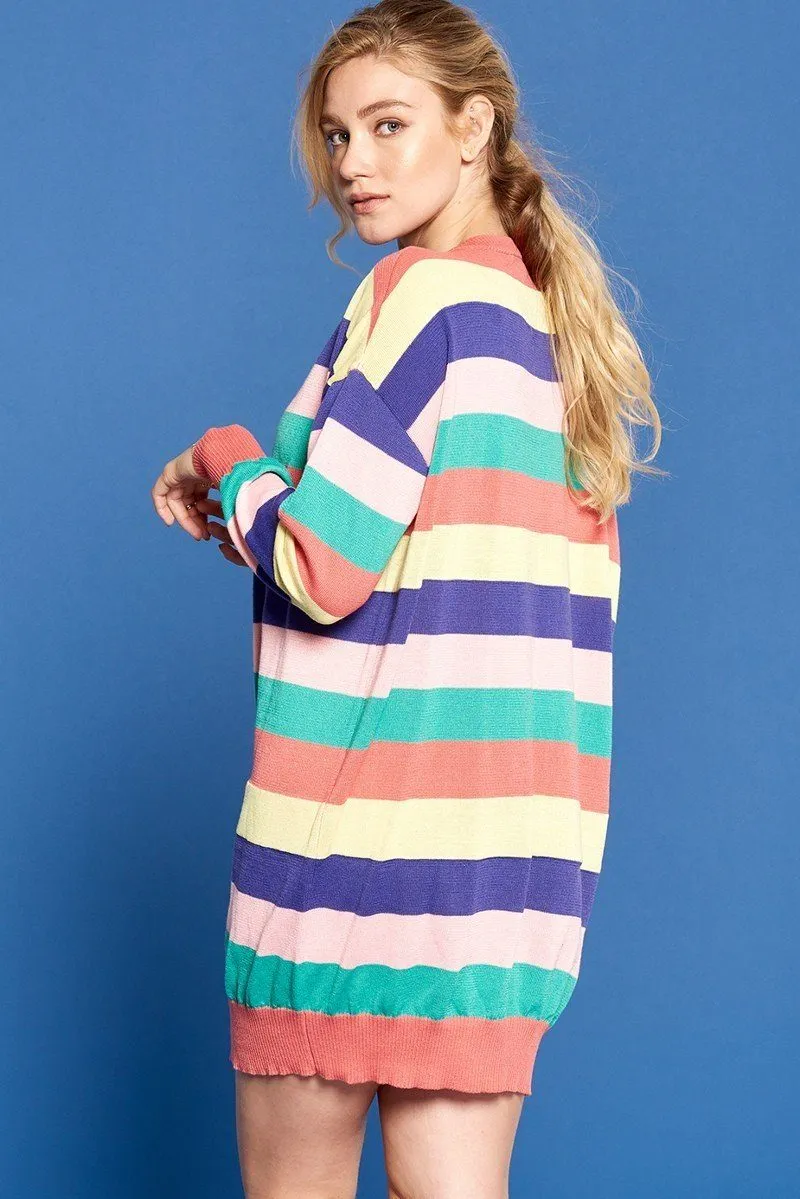 Multi-colored Striped Knit Sweater Dress