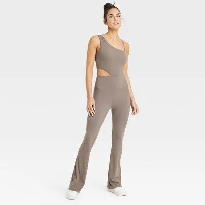 New - JoyLab Women's Full Length Sleeveless Flare Bodysuit Cutout Jumpsuit