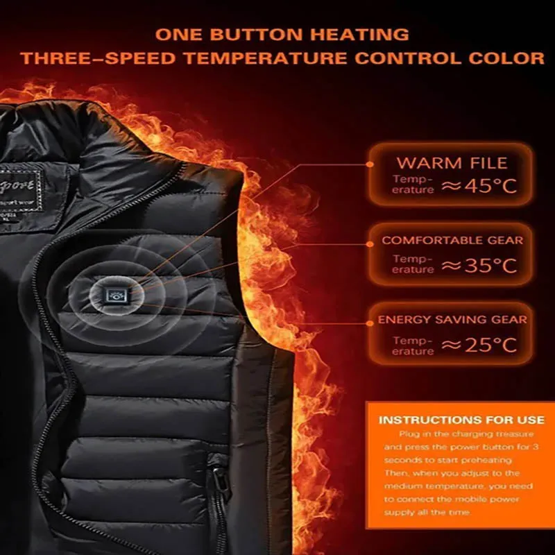 New Unisex Warming Heated Vest (9 Heating Zones)