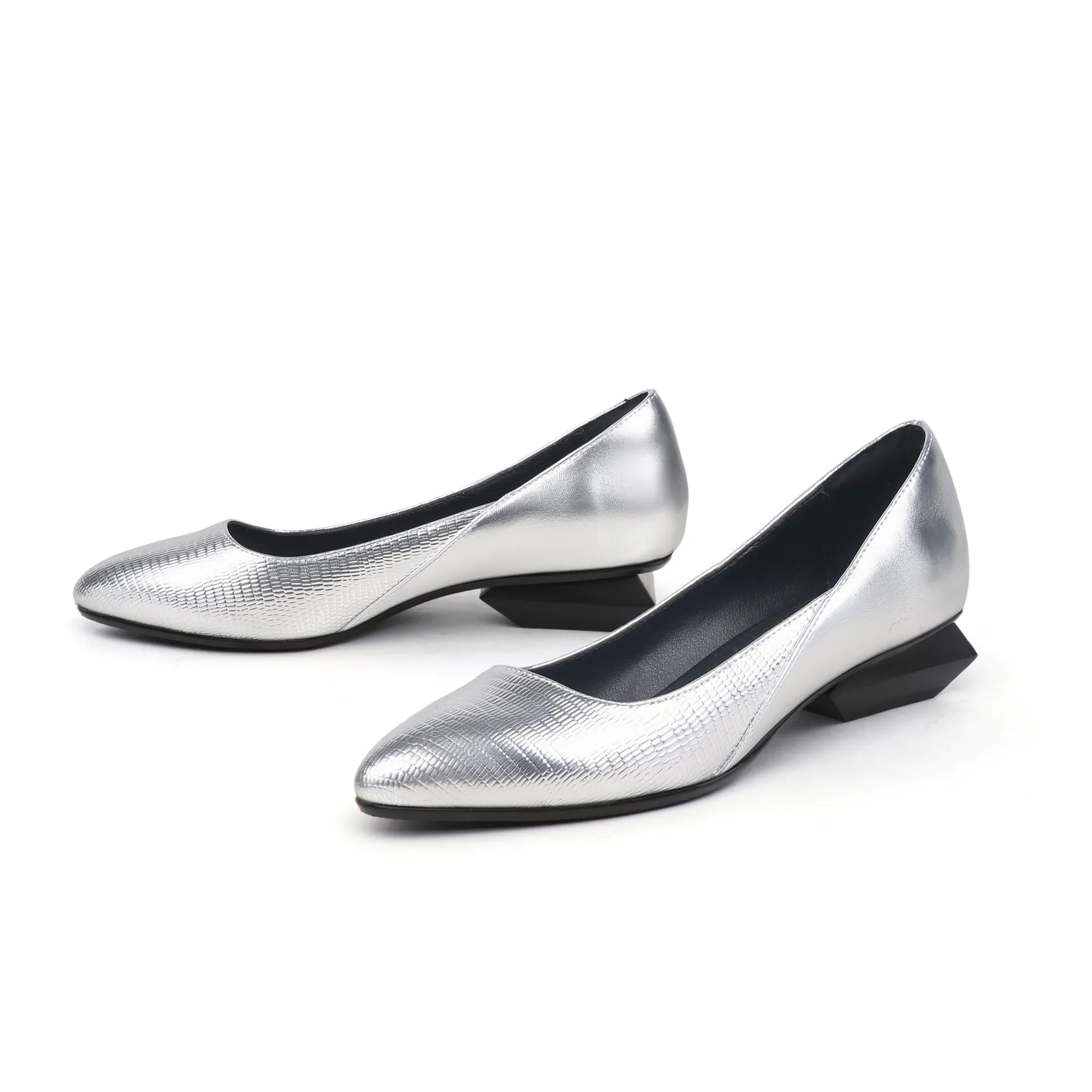 Office Shoes with Low Sculptural Block Heels