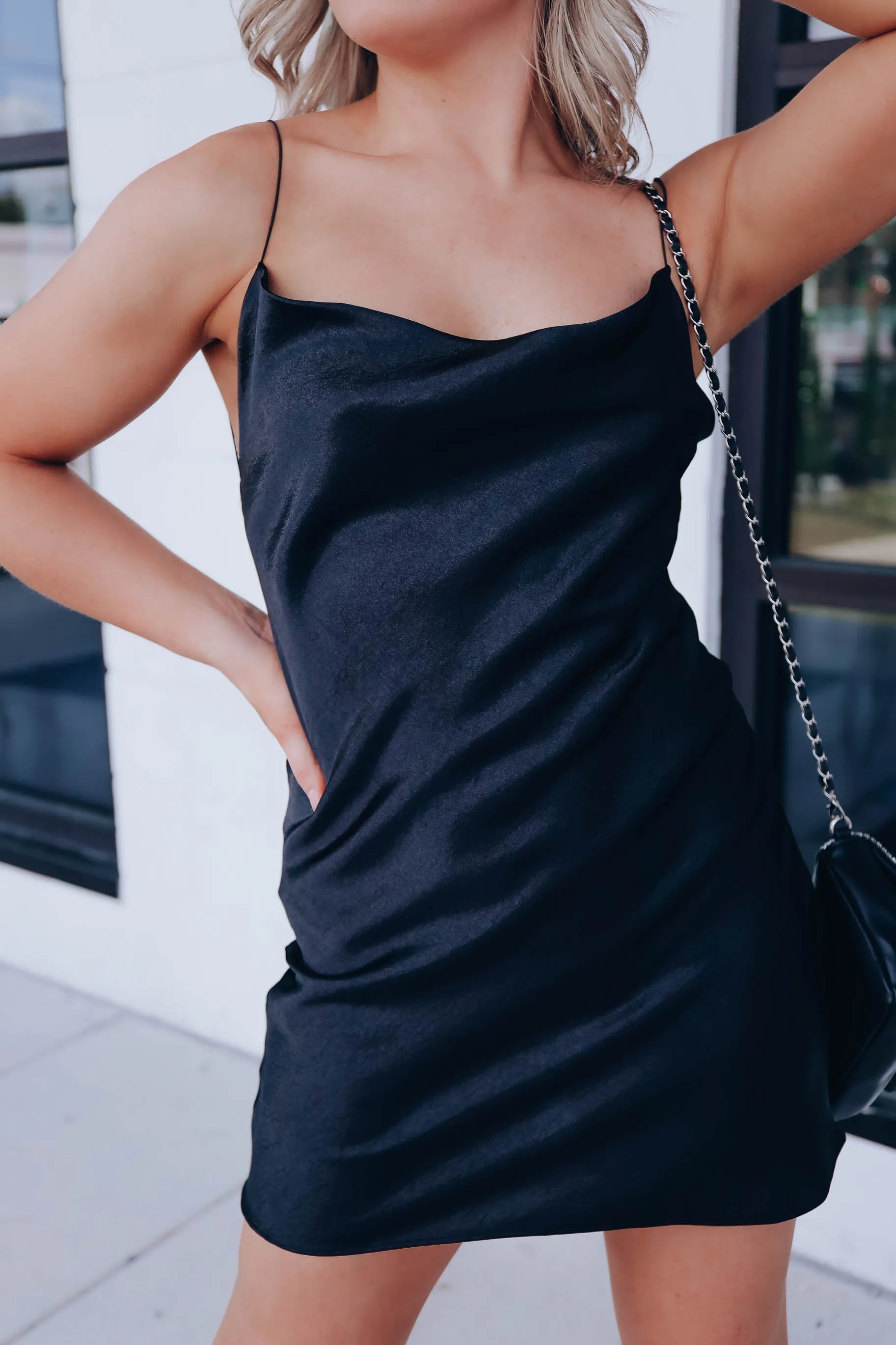 Opulent Cowl Neck Slip Dress - Black