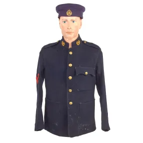 Original British Early 20th Century Named Royal Marines Light Infantry Plymouth Division Dress Blue Tunic With Cap and Service Information