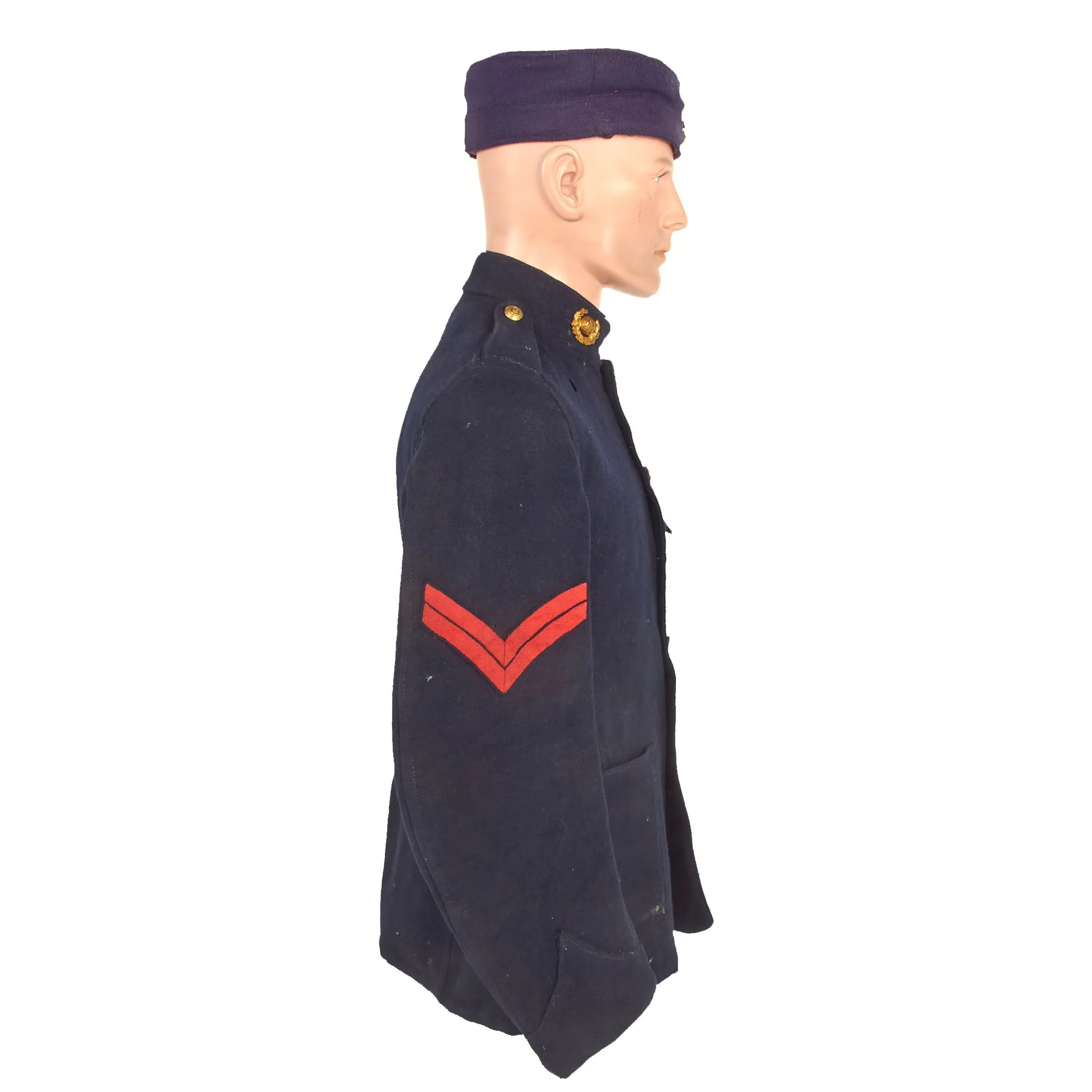 Original British Early 20th Century Named Royal Marines Light Infantry Plymouth Division Dress Blue Tunic With Cap and Service Information