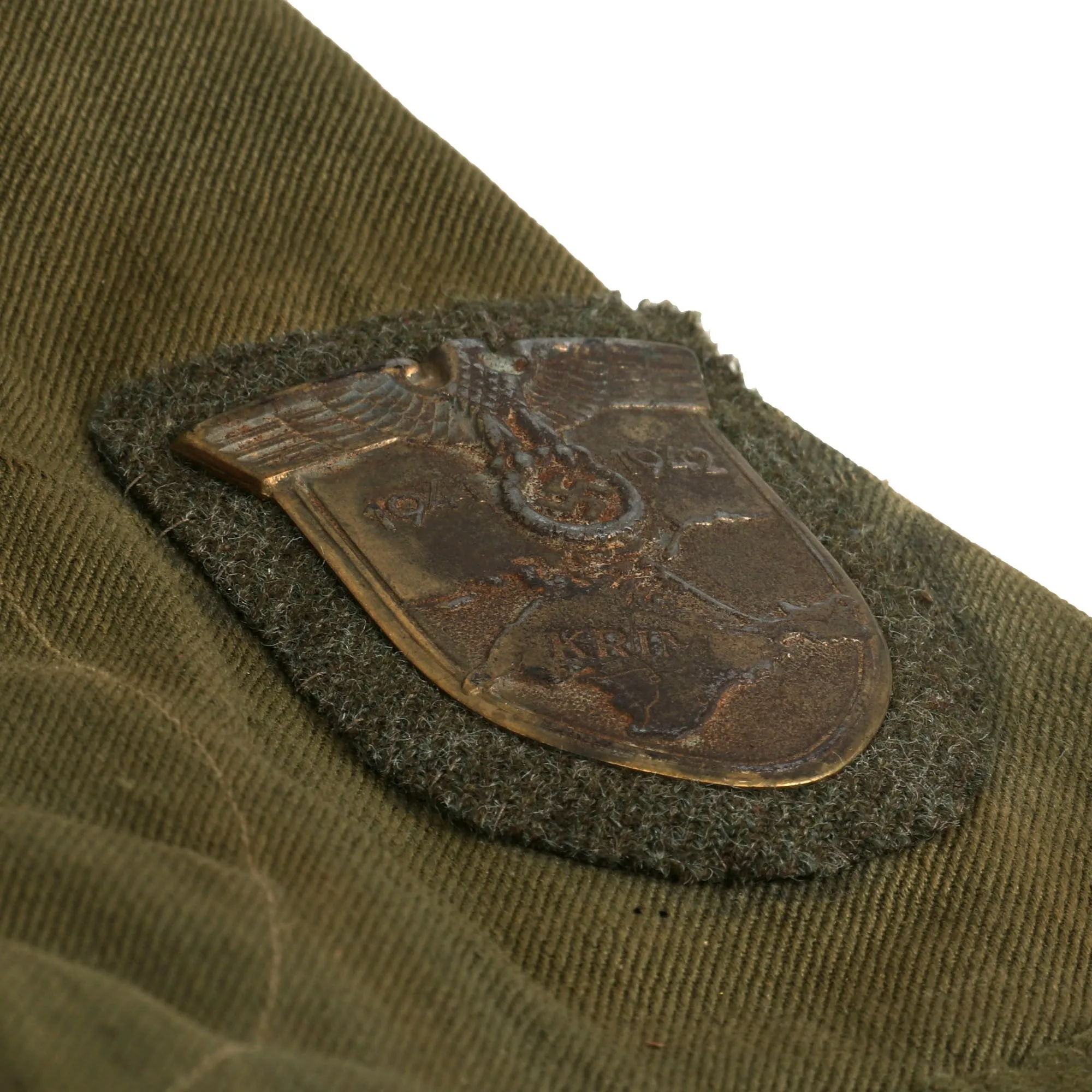 Original German WWII 1943 Dated Obergefreiter’s M43 Tropical Afrika Korps Transport & Logistics EM Tunic with Krim Shield Post War Re-Applied