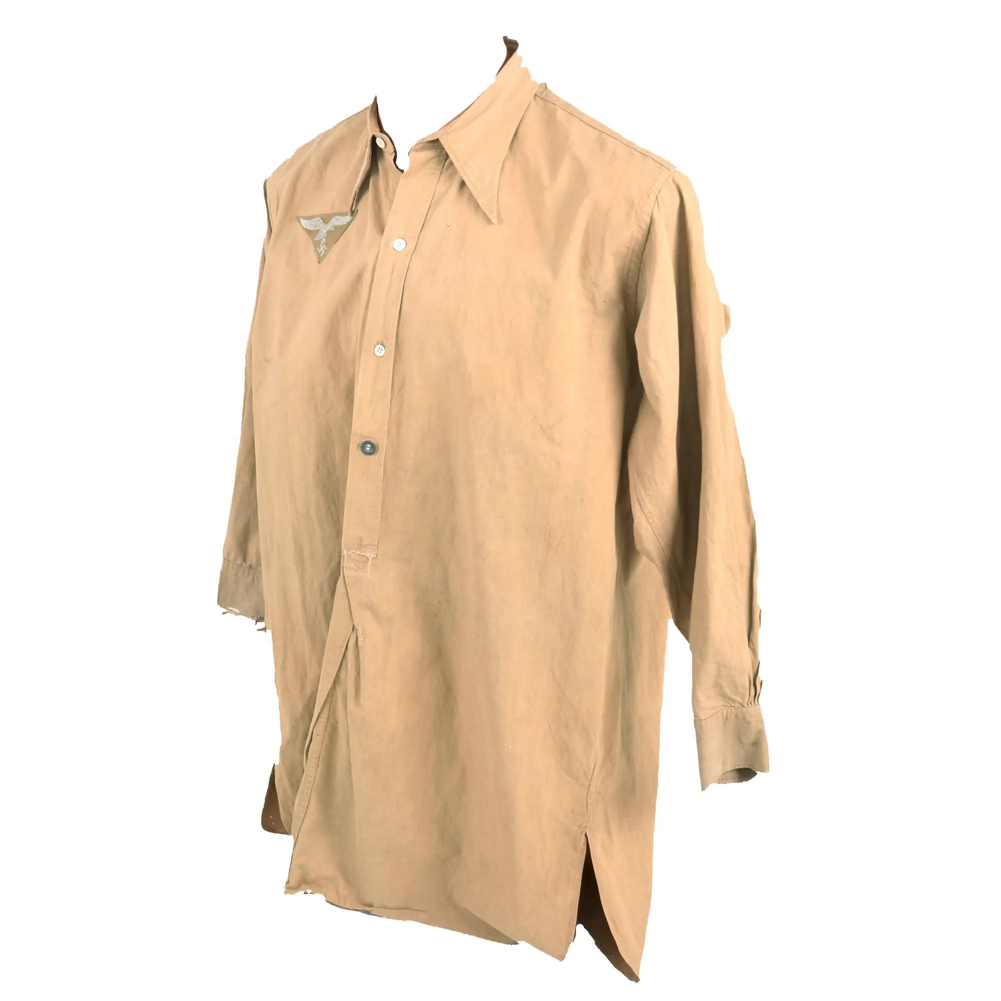 Original German WWII Afrika Korps Luftwaffe Tan Tropical Uniform Long Sleeve Service Shirt by Geyer