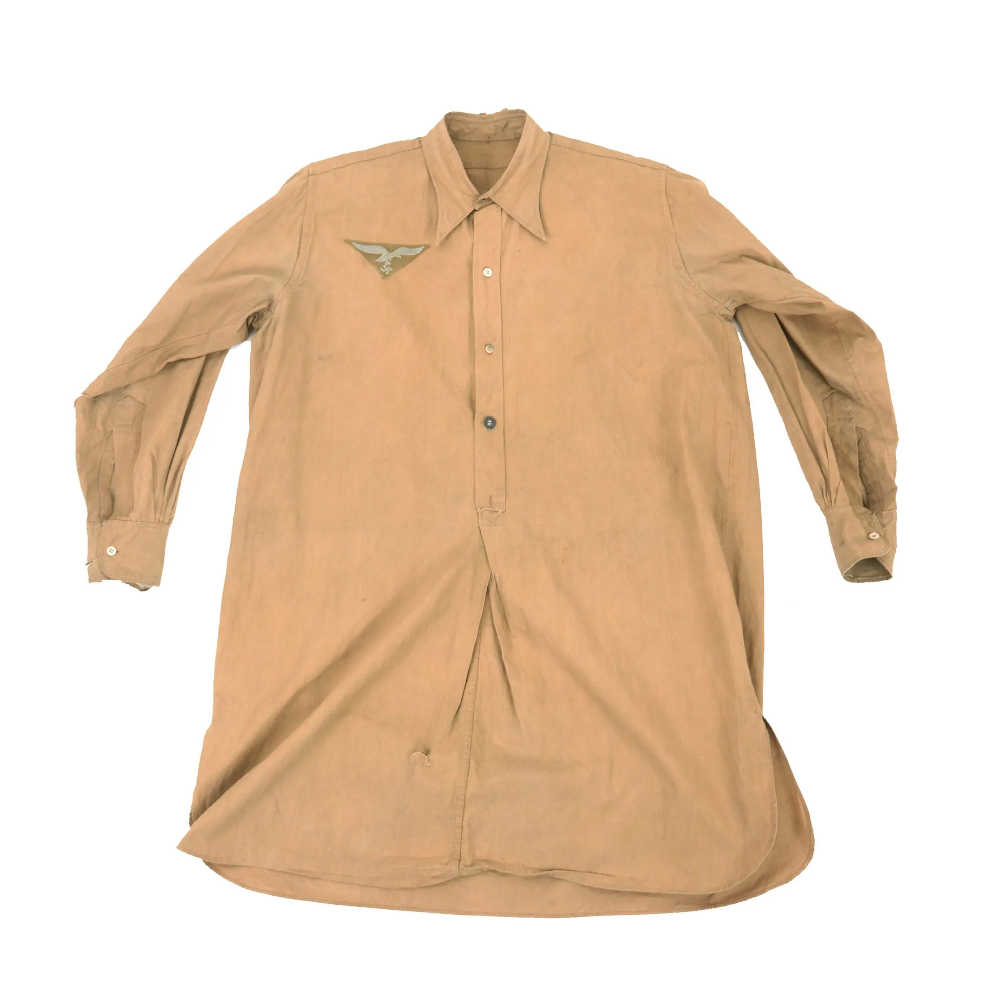 Original German WWII Afrika Korps Luftwaffe Tan Tropical Uniform Long Sleeve Service Shirt by Geyer