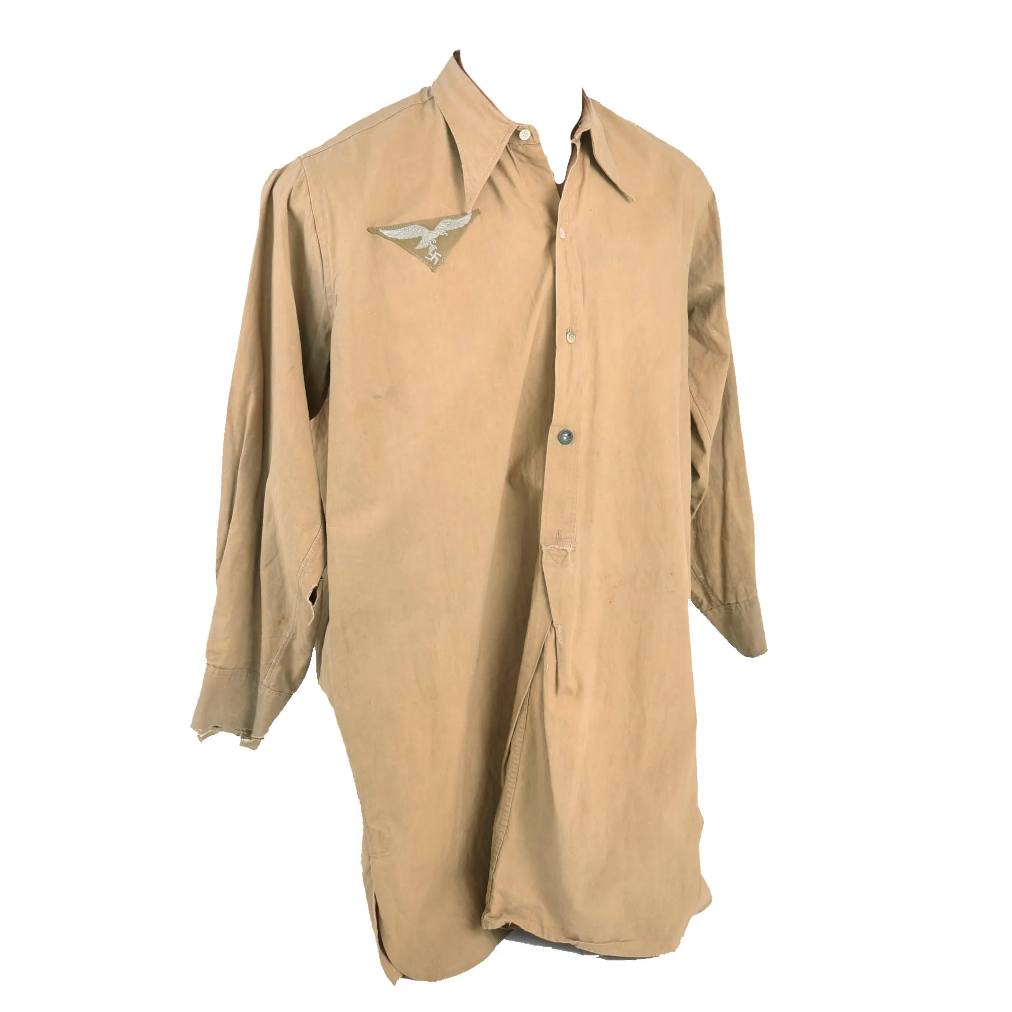 Original German WWII Afrika Korps Luftwaffe Tan Tropical Uniform Long Sleeve Service Shirt by Geyer